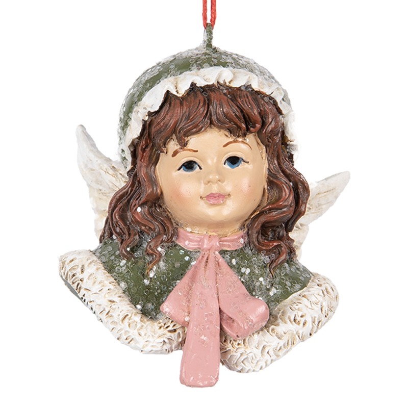 Clayre & Eef Pendentif de Noël Ange 7x7x7 cm Vert Plastique