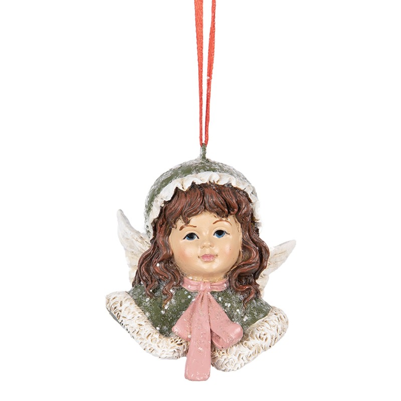 Clayre & Eef Pendentif de Noël Ange 7x7x7 cm Vert Plastique