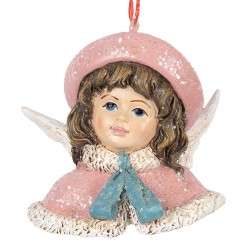 Clayre & Eef Pendentif de Noël Ange 8x7x7 cm Rose Plastique