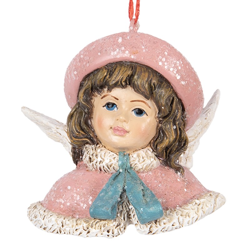 Clayre & Eef Pendentif de Noël Ange 8x7x7 cm Rose Plastique