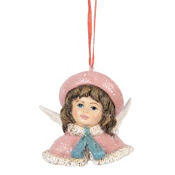 Clayre & Eef Pendentif de Noël Ange 8x7x7 cm Rose Plastique