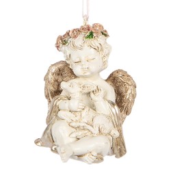 Clayre & Eef Pendentif de Noël Ange 5x4x6 cm Beige Plastique