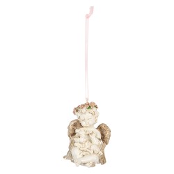 Clayre & Eef Pendentif de Noël Ange 5x4x6 cm Beige Plastique