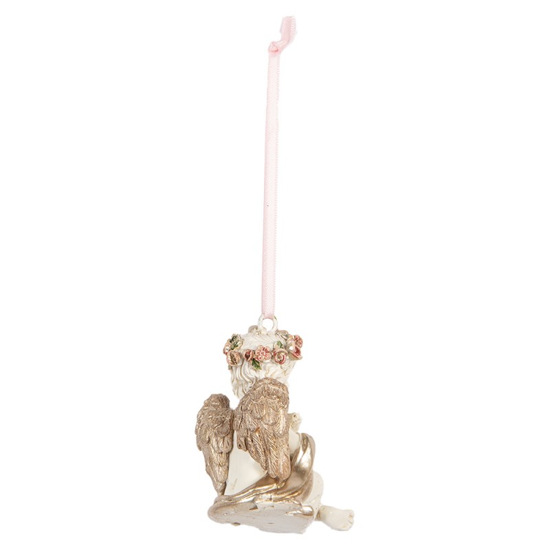 Clayre & Eef Pendentif de Noël Ange 5x4x6 cm Beige Plastique