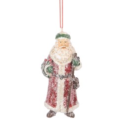 Clayre & Eef Pendentif de Noël Père Noël 5x4x12 cm Rouge Plastique