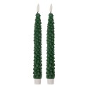 Clayre & Eef Lot de 2 bougies LED de dîner Ø 3x25 cm Vert Cire