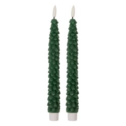 Clayre & Eef Lot de 2 bougies LED de dîner Ø 3x25 cm Vert Cire
