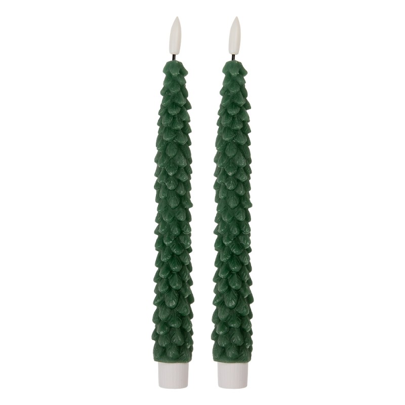 Clayre & Eef Lot de 2 bougies LED de dîner Ø 3x25 cm Vert Cire