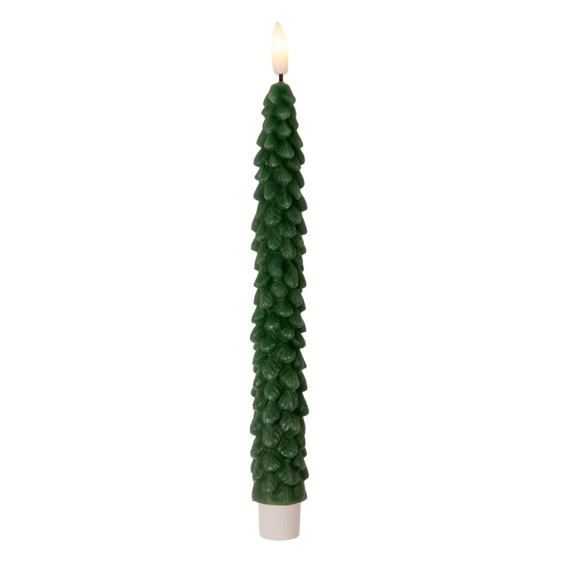 Clayre & Eef Lot de 2 bougies LED de dîner Ø 3x25 cm Vert Cire