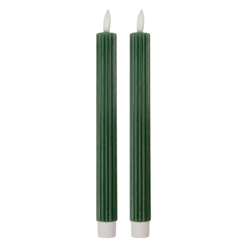 Clayre & Eef Lot de 2 bougies LED de dîner Ø 2x25 cm Vert Cire