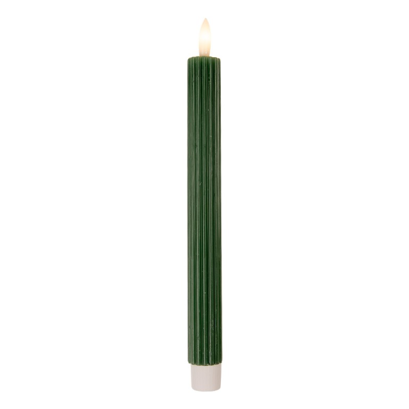 Clayre & Eef Lot de 2 bougies LED de dîner Ø 2x25 cm Vert Cire