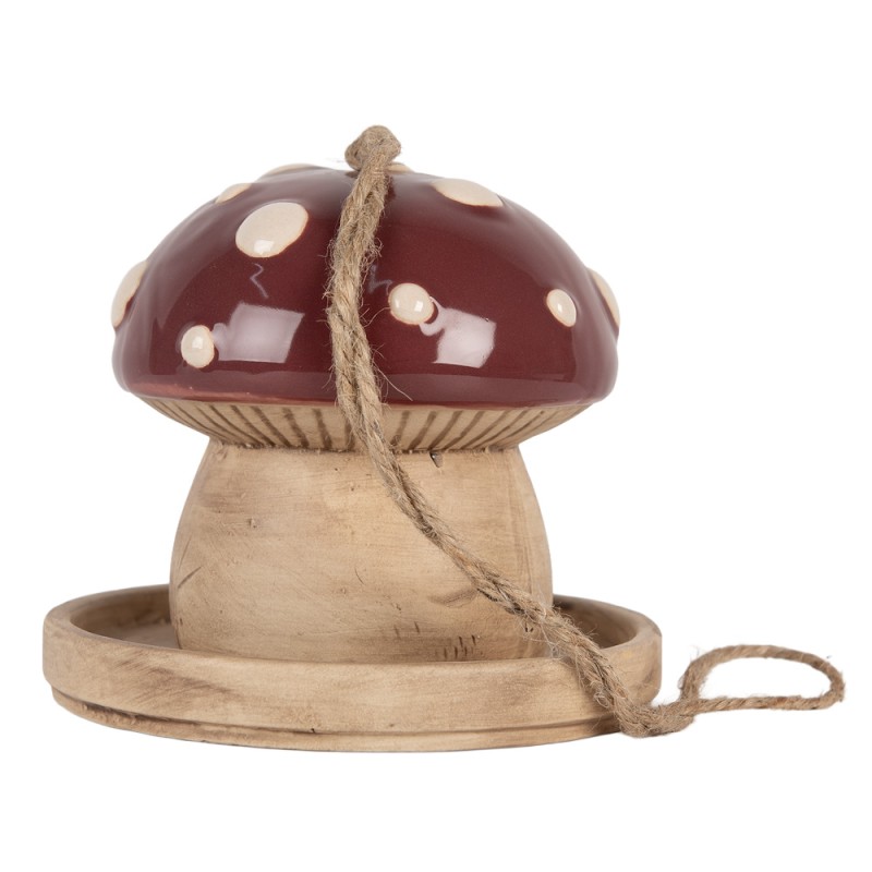 Clayre & Eef Decorazione casa degli uccelli Fungo Ø 13x13 cm Beige Rosso Ceramica
