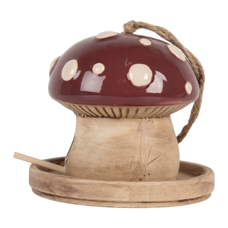 Clayre & Eef Decorazione casa degli uccelli Fungo Ø 13x13 cm Beige Rosso Ceramica