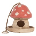 Clayre & Eef Decorazione casa degli uccelli Fungo Ø 13x13 cm Beige Rosa Ceramica