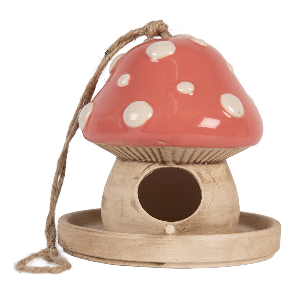 Clayre&Eef Decoratie Vogelhuis PaddenstoelØ 13x13 cm Beige Roze Keramiek afbeelding