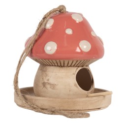 Clayre & Eef Decorazione casa degli uccelli Fungo Ø 13x13 cm Beige Rosa Ceramica