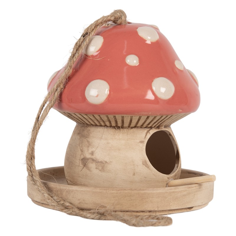 Clayre & Eef Decorazione casa degli uccelli Fungo Ø 13x13 cm Beige Rosa Ceramica