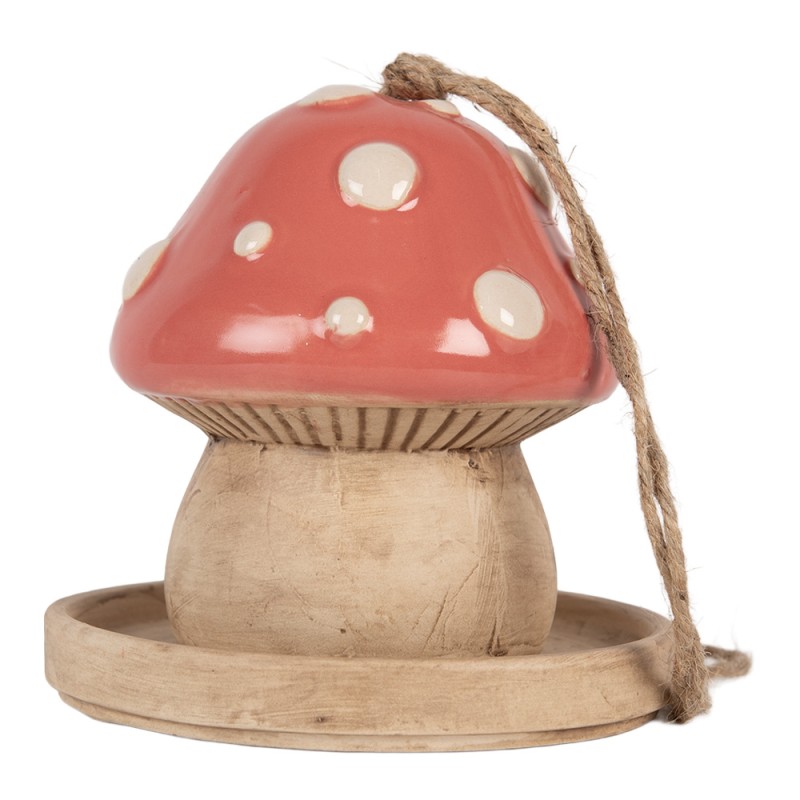 Clayre & Eef Decorazione casa degli uccelli Fungo Ø 13x13 cm Beige Rosa Ceramica