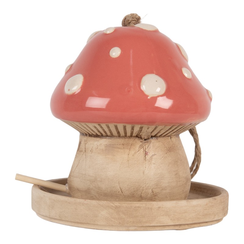 Clayre & Eef Decorazione casa degli uccelli Fungo Ø 13x13 cm Beige Rosa Ceramica