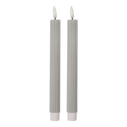 Clayre & Eef Lot de 2 bougies LED de dîner Ø 2x25 cm Gris Cire