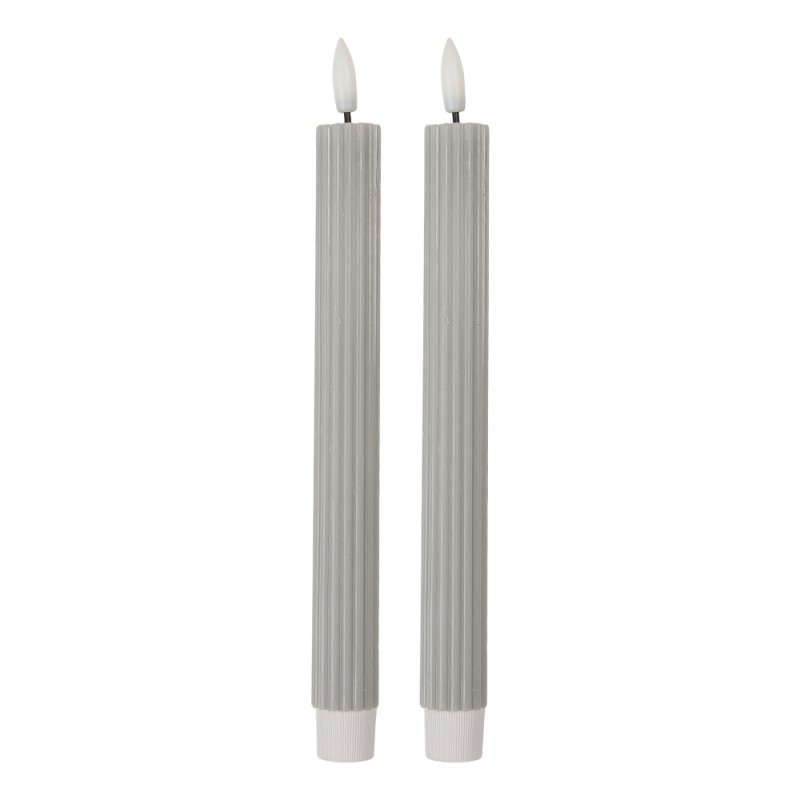 Clayre & Eef Lot de 2 bougies LED de dîner Ø 2x25 cm Gris Cire