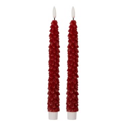 Clayre & Eef Lot de 2 bougies LED de dîner Ø 3x25 cm Rouge Cire