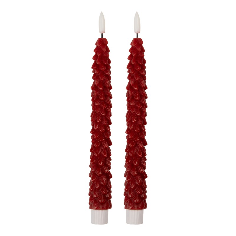 Clayre & Eef Lot de 2 bougies LED de dîner Ø 3x25 cm Rouge Cire