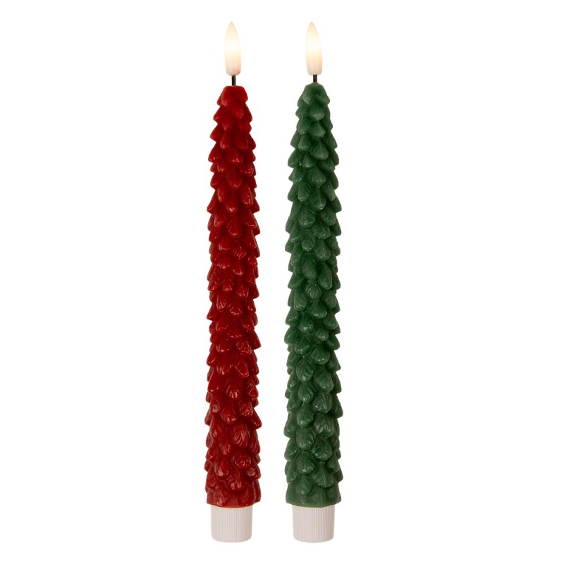 Clayre & Eef Lot de 2 bougies LED de dîner Ø 3x25 cm Rouge Cire
