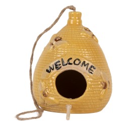 Clayre & Eef Decorazione casa degli uccelli Ø 11x14 cm Giallo Ceramica