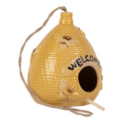 Clayre & Eef Decorazione casa degli uccelli Ø 11x14 cm Giallo Ceramica