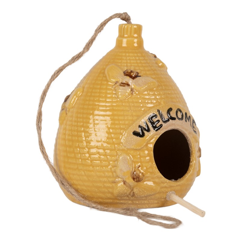 Clayre & Eef Decorazione casa degli uccelli Ø 11x14 cm Giallo Ceramica