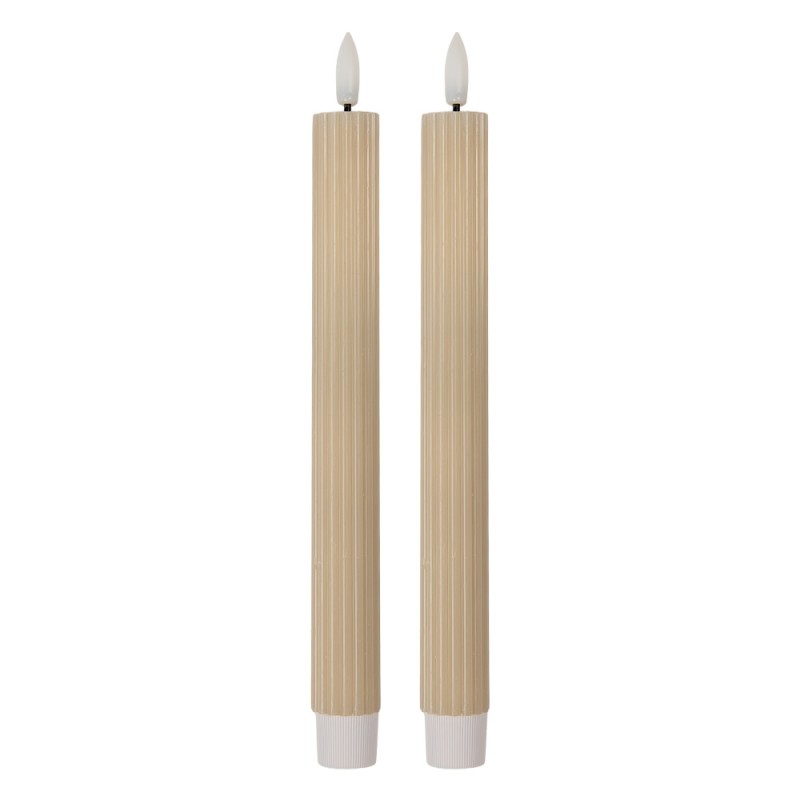 Clayre & Eef Lot de 2 bougies LED de dîner Ø 2x25 cm Beige Cire
