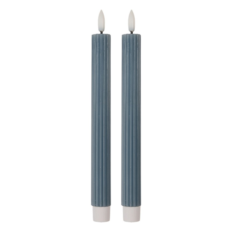 Clayre & Eef Set di 2 candele da cena a LED Ø 2x25 cm Blu Cera