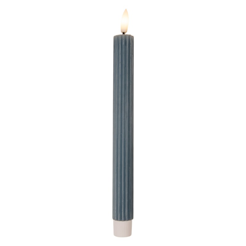 Clayre & Eef Set di 2 candele da cena a LED Ø 2x25 cm Blu Cera