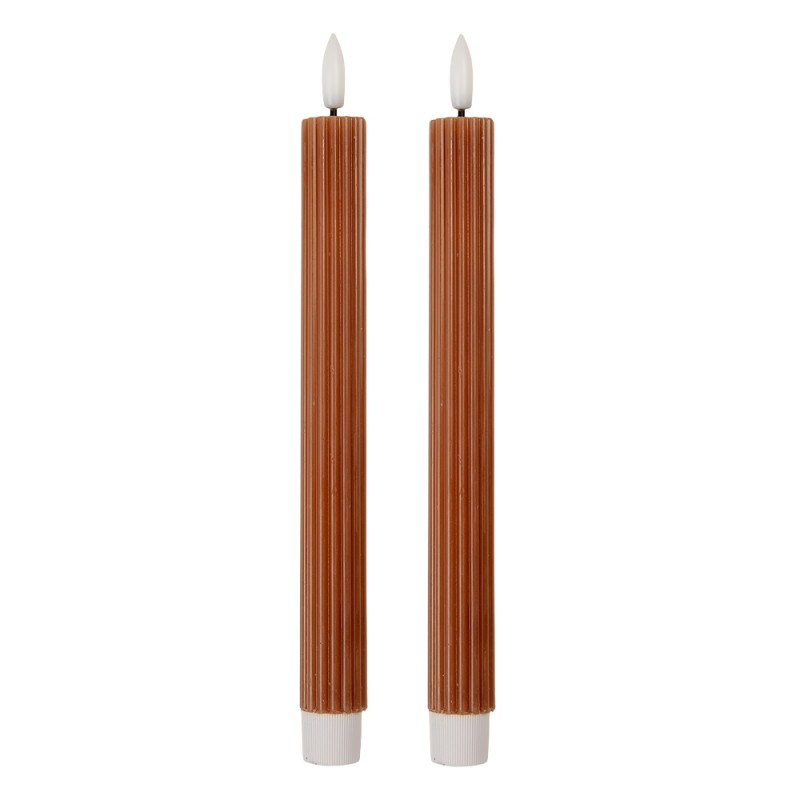 Clayre & Eef Lot de 2 bougies LED de dîner Ø 2x25 cm Marron Cire