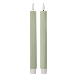 Clayre & Eef Set di 2 candele da cena a LED Ø 2x25 cm Verde Cera
