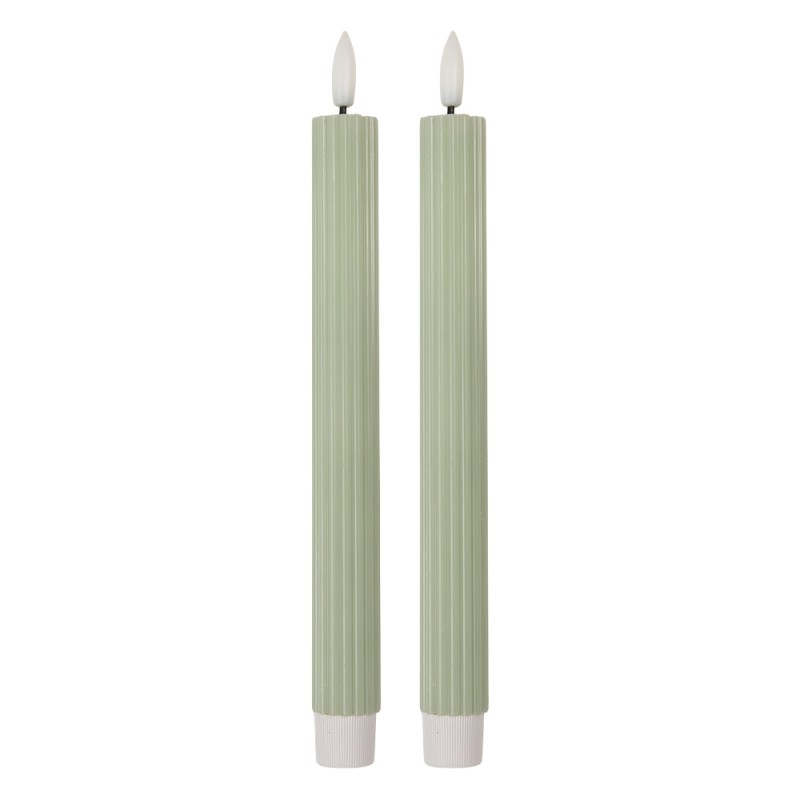 Clayre & Eef Set di 2 candele da cena a LED Ø 2x25 cm Verde Cera