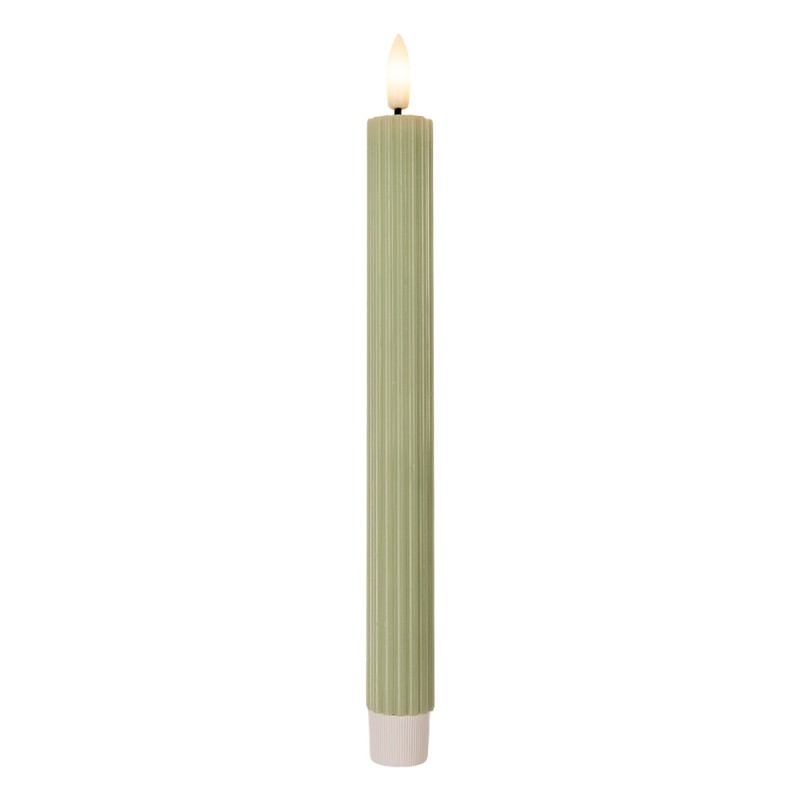 Clayre & Eef Set di 2 candele da cena a LED Ø 2x25 cm Verde Cera
