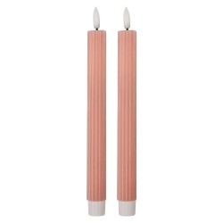 Clayre & Eef Set di 2 candele da cena a LED Ø 2x25 cm Rosa Cera