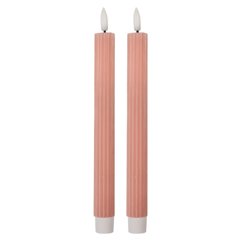 Clayre & Eef Set di 2 candele da cena a LED Ø 2x25 cm Rosa Cera