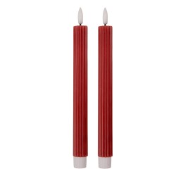 Clayre & Eef Set di 2 candele da cena a LED Ø 2x25 cm Rosso Cera
