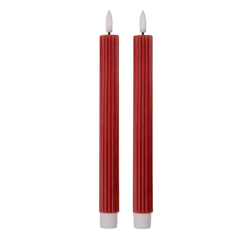Clayre & Eef Lot de 2 bougies LED de dîner Ø 2x25 cm Rouge Cire