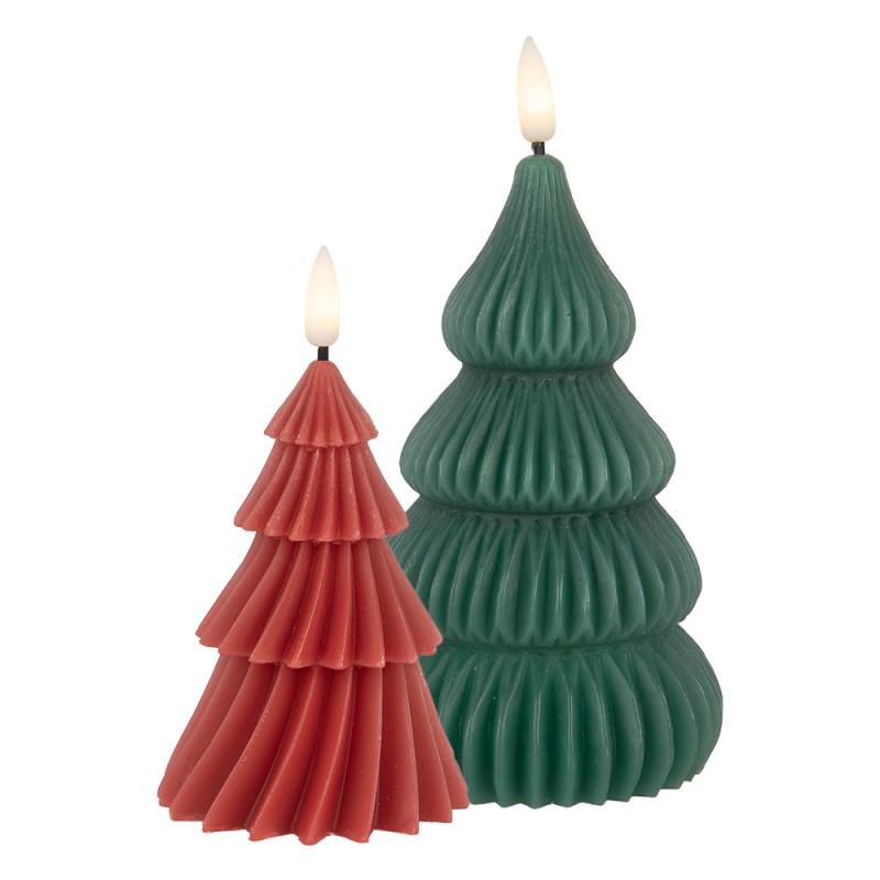 Clayre & Eef Candela LED Albero di Natale Ø 8x17 cm Verde Cera