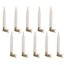Clayre & Eef Set di 10 candele da cena a LED Ø 2x14 cm Bianco Cera