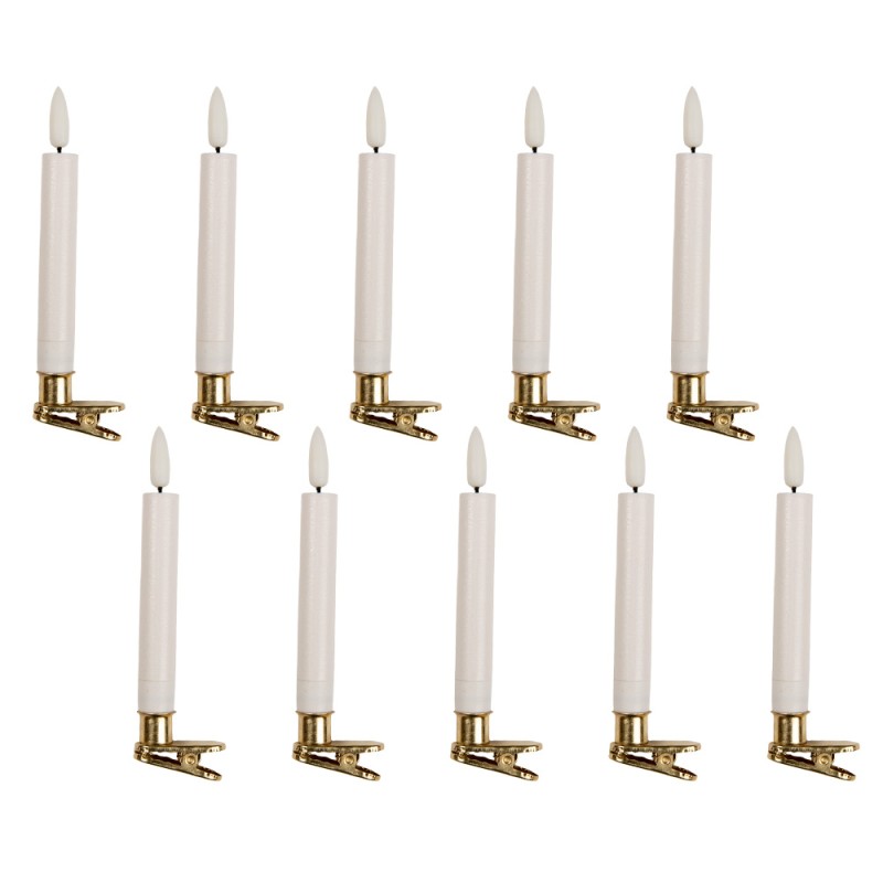 Clayre & Eef Set di 10 candele da cena a LED Ø 2x14 cm Bianco Cera