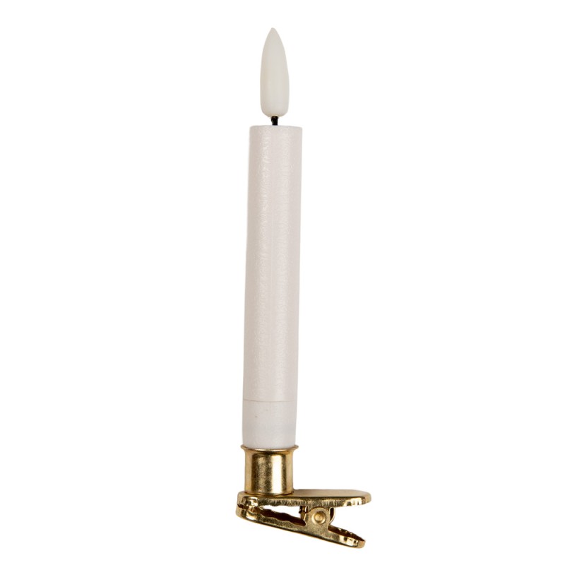 Clayre & Eef Set di 10 candele da cena a LED Ø 2x14 cm Bianco Cera