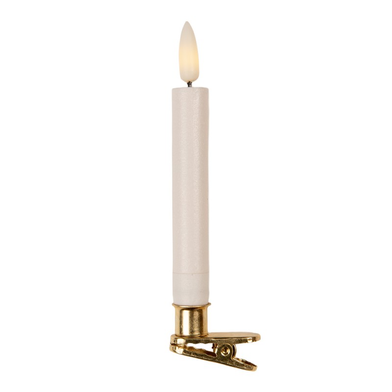Clayre & Eef Set di 10 candele da cena a LED Ø 2x14 cm Bianco Cera