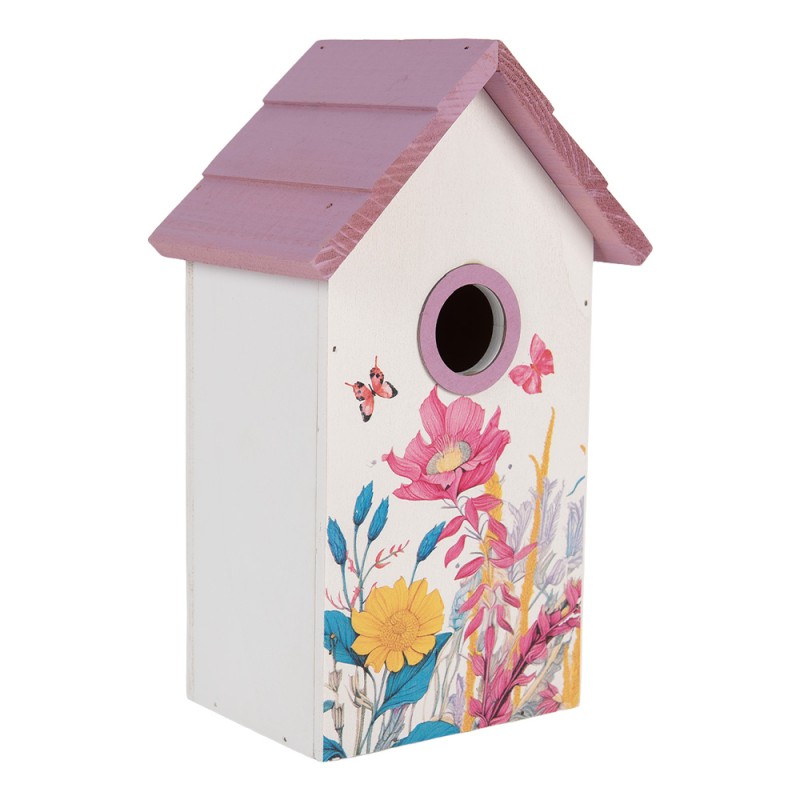 Clayre & Eef Vogelhaus 15x10x22 cm Weiß Holz
