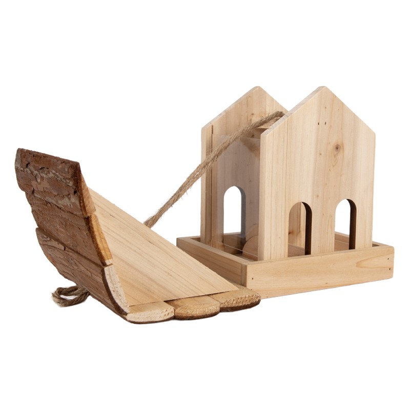 Clayre & Eef Maison de nourriture pour oiseaux 19x18x19 cm Marron Bois