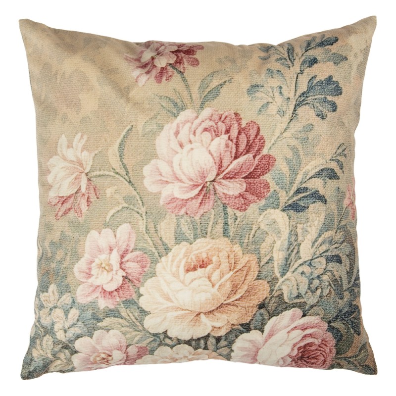 Clayre & Eef Kussenhoes 45x45 cm Beige Polyester Bloemen